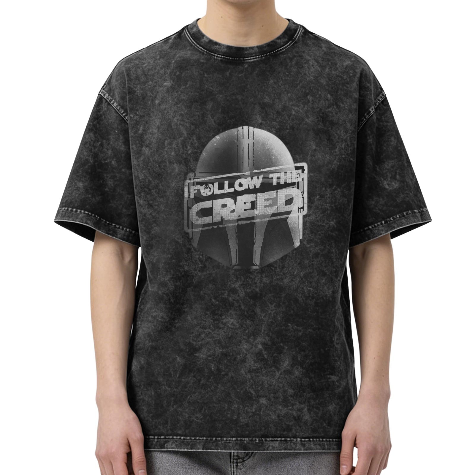 Mandalorian Follow The Creed Graphic Acid Wash T-Shirt