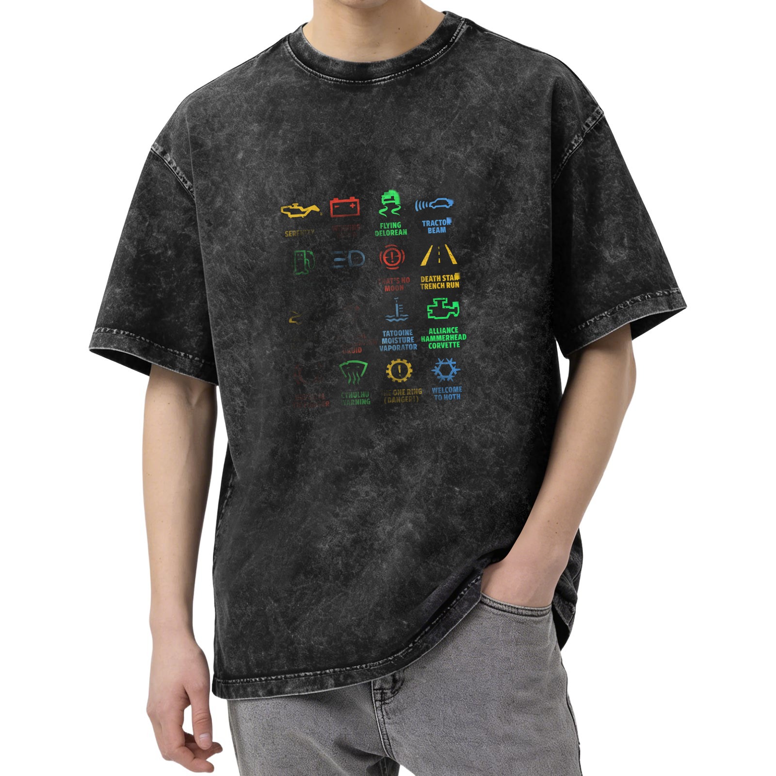 Star Wars Car Dashboard Warning Icons Graphic Acid Wash T-Shirt