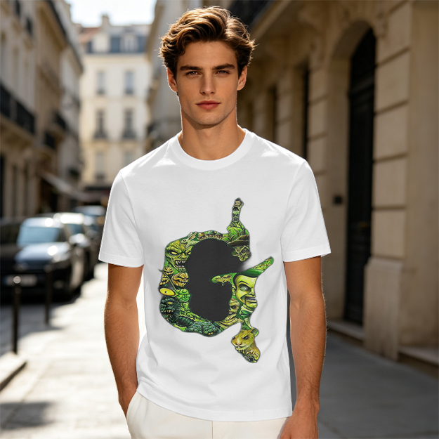 Olive Green T-Shirt With Monster Filled Letter G Graphic