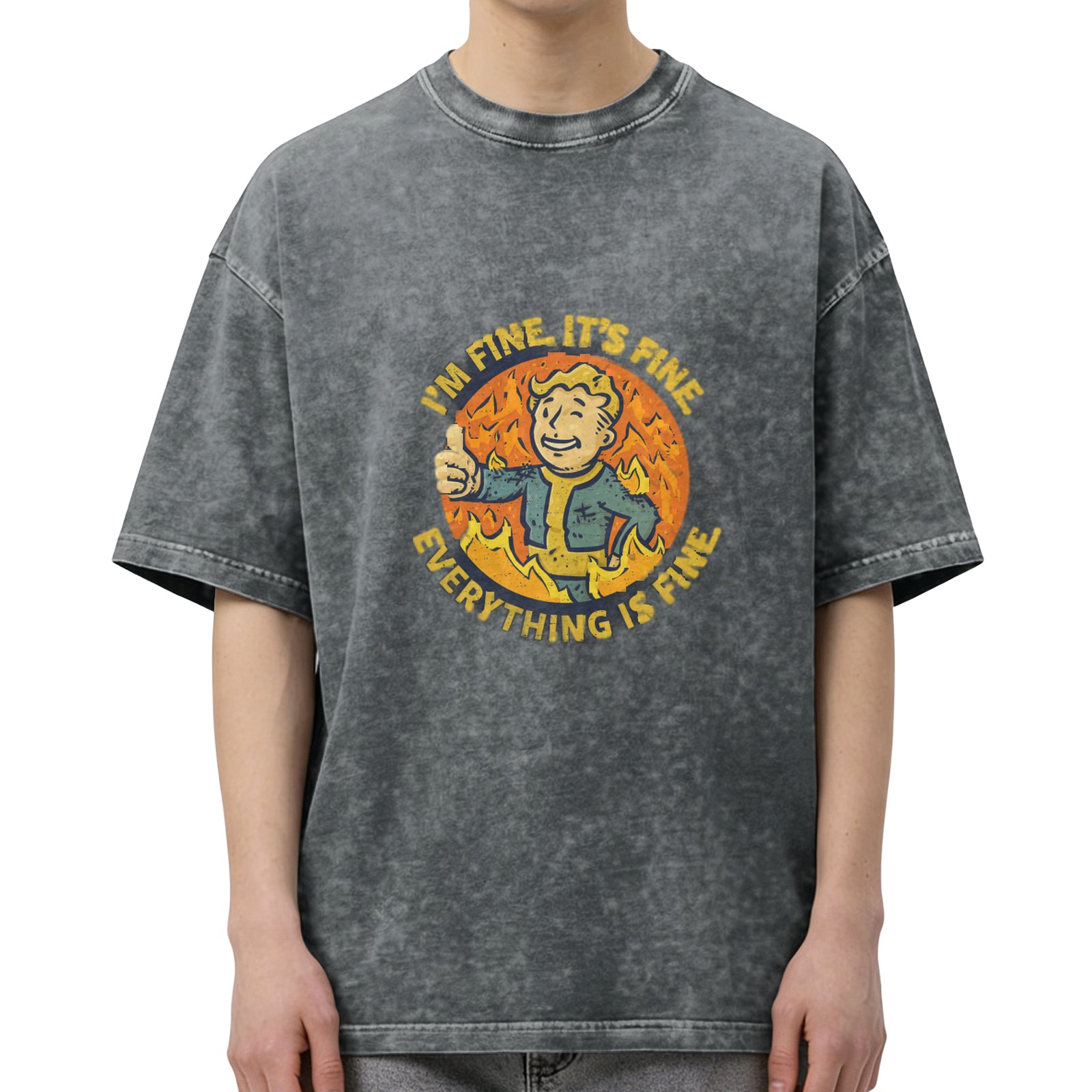 Fallout Vault Boy 'I'm Fine Everything Is Fine' Acid Wash Short Sleeve T-Shirt