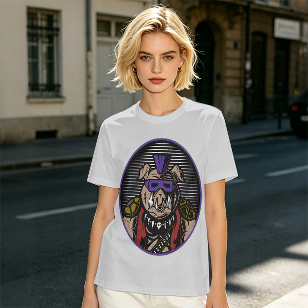 Olive T-Shirt With Punk Bulldog Graphic Print