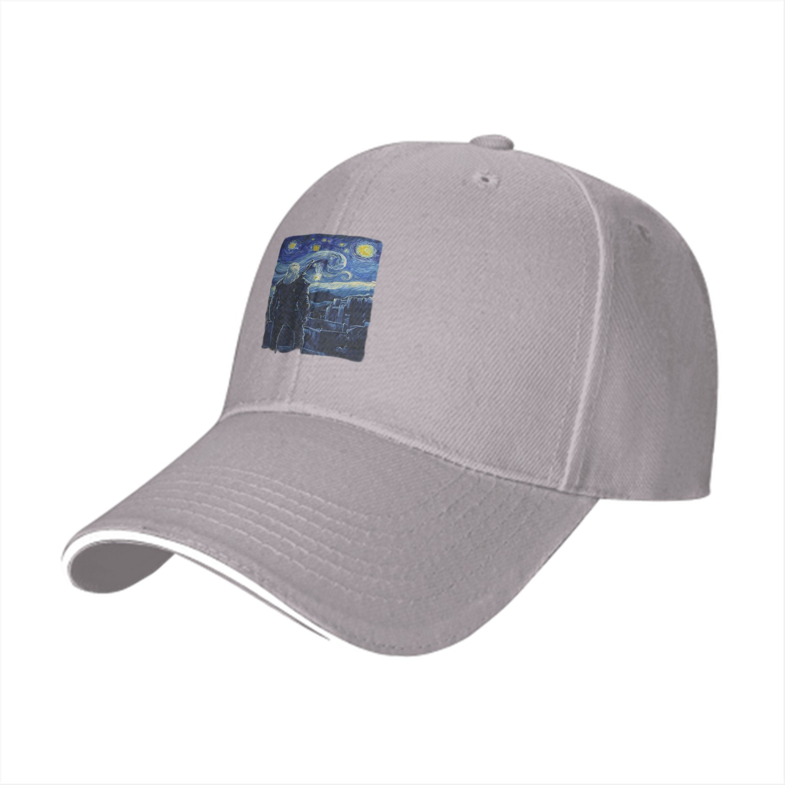 Black baseball cap with Starry Night inspired graphic print