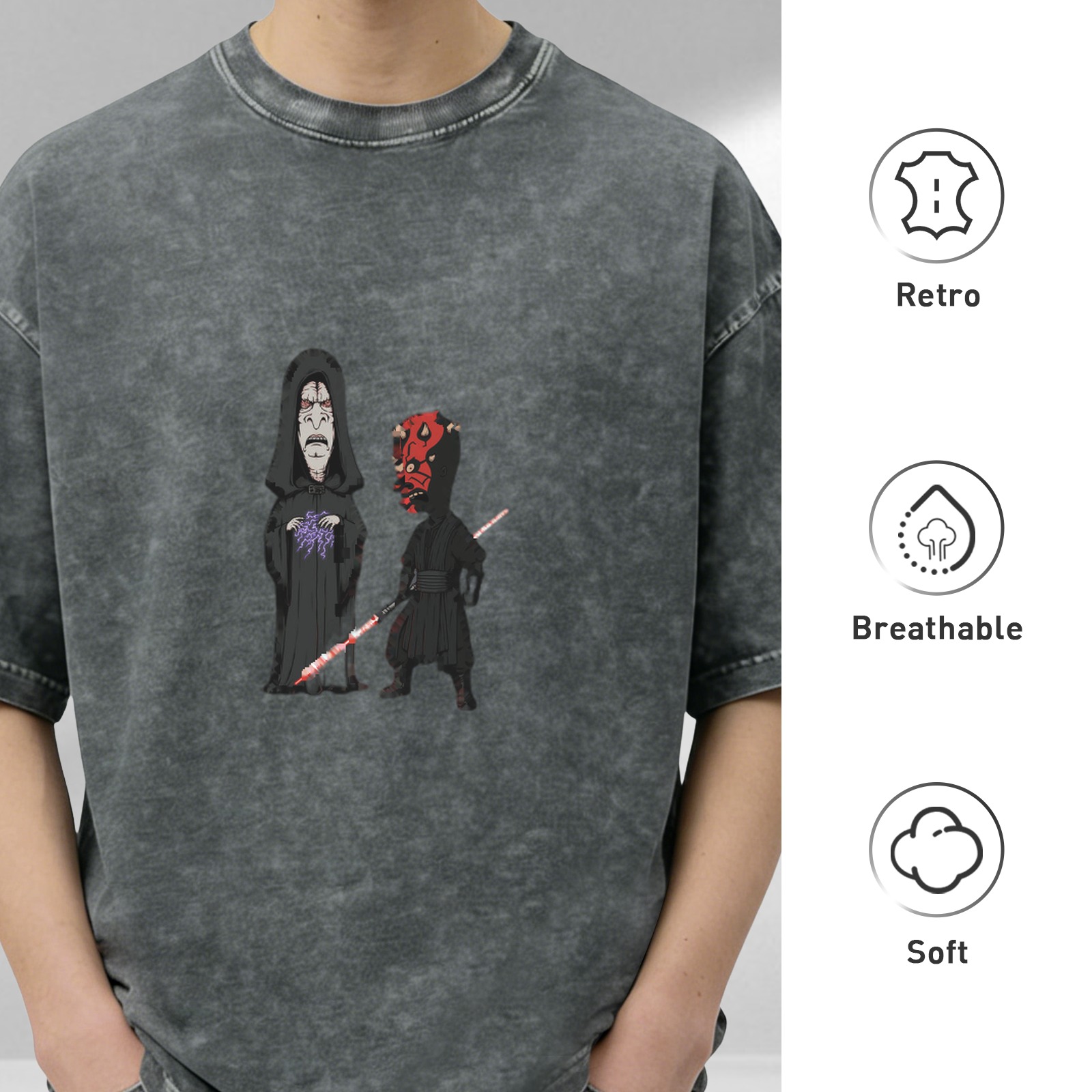Washed Black T-Shirt with Star Wars Sith Lords Graphic Print