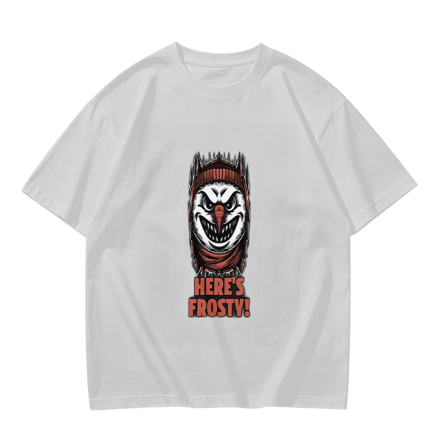 Olive T-shirt with Evil Snowman Here's Frosty Graphic Print