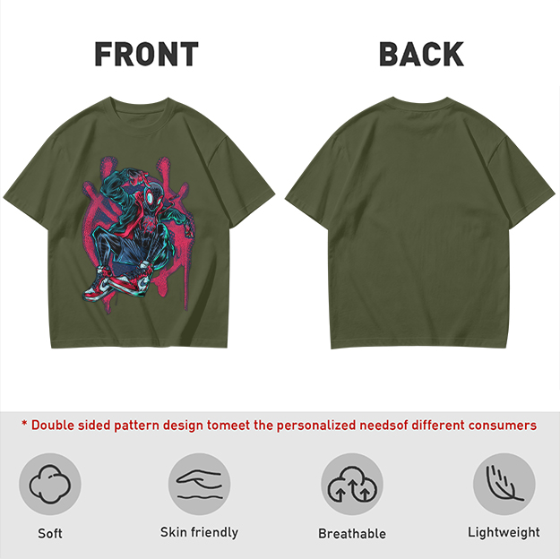 Olive T-Shirt Featuring Miles Morales Spider-Man Graffiti Art