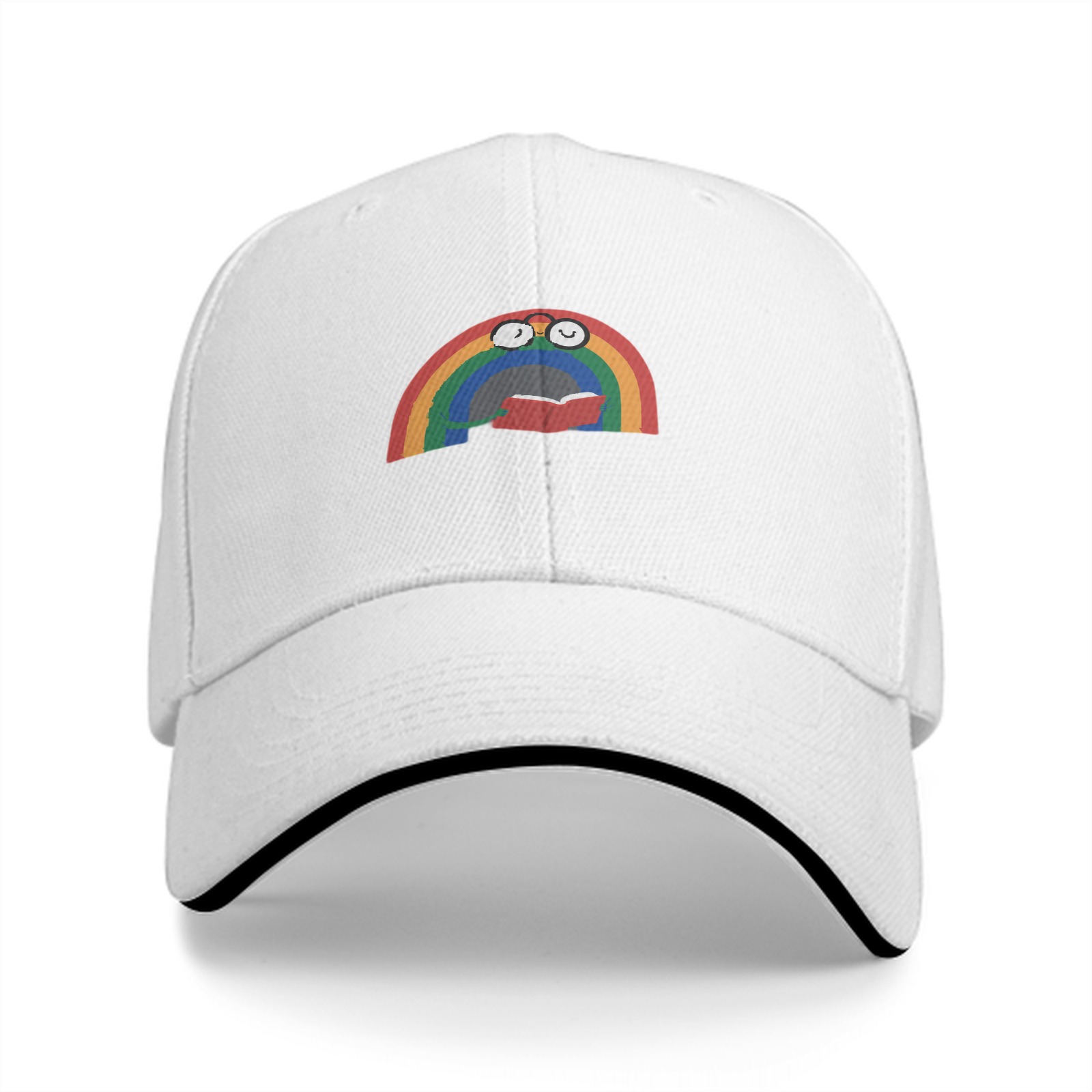 Black Baseball Cap With Reading Rainbow Graphic Design