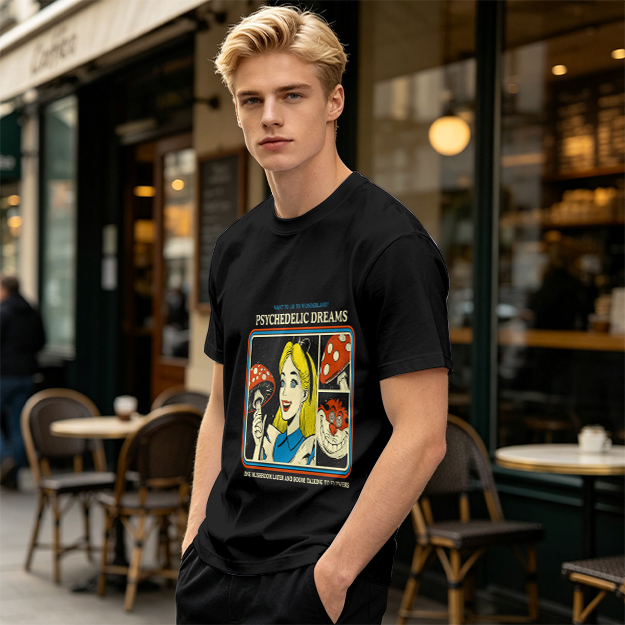Psychedelic Dreams Alice in Wonderland Mushroom Graphic T-Shirt