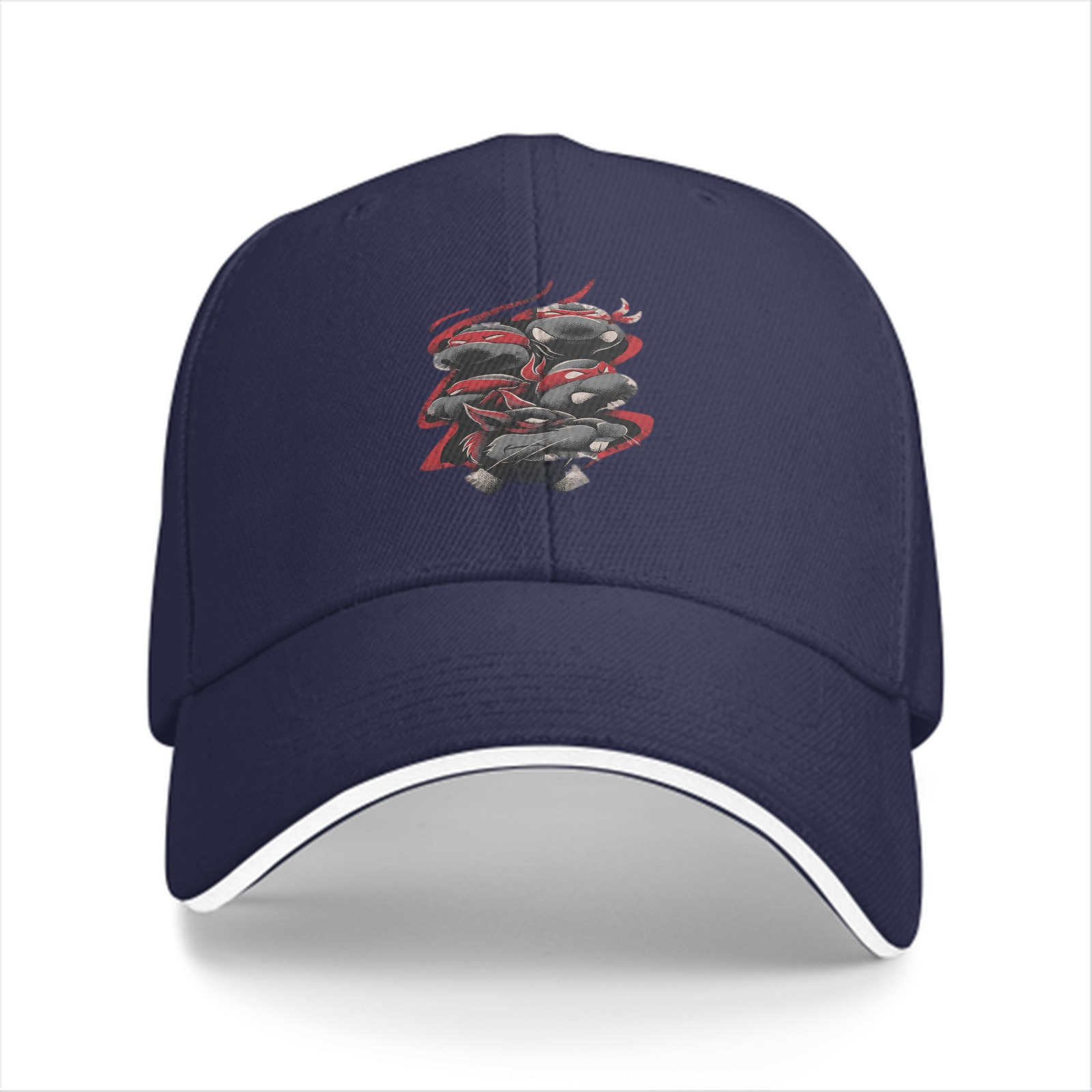 Black baseball cap with stacked ninja turtle graphic design