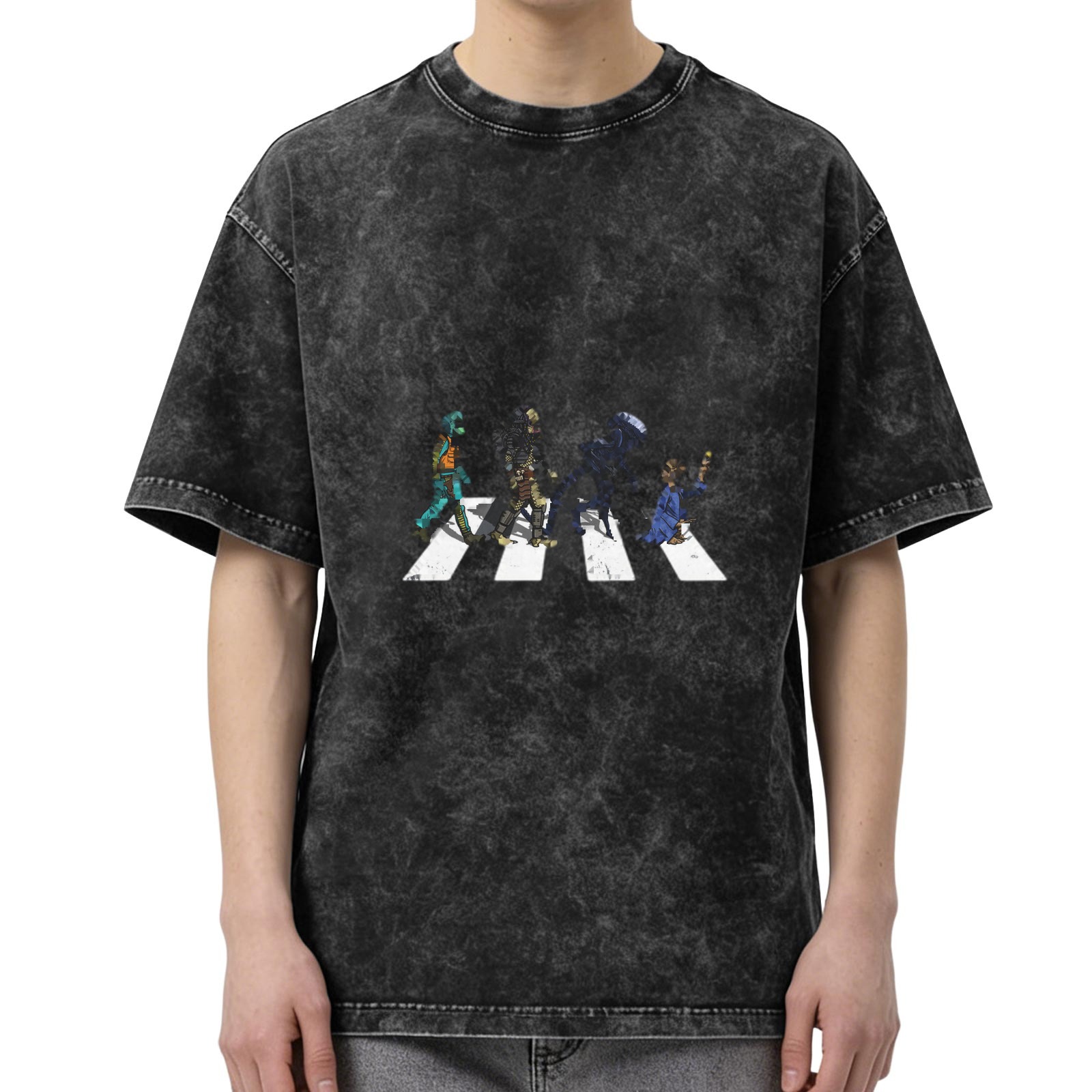 Oversized Acid Wash T-Shirt With Crosswalk Character Art Print