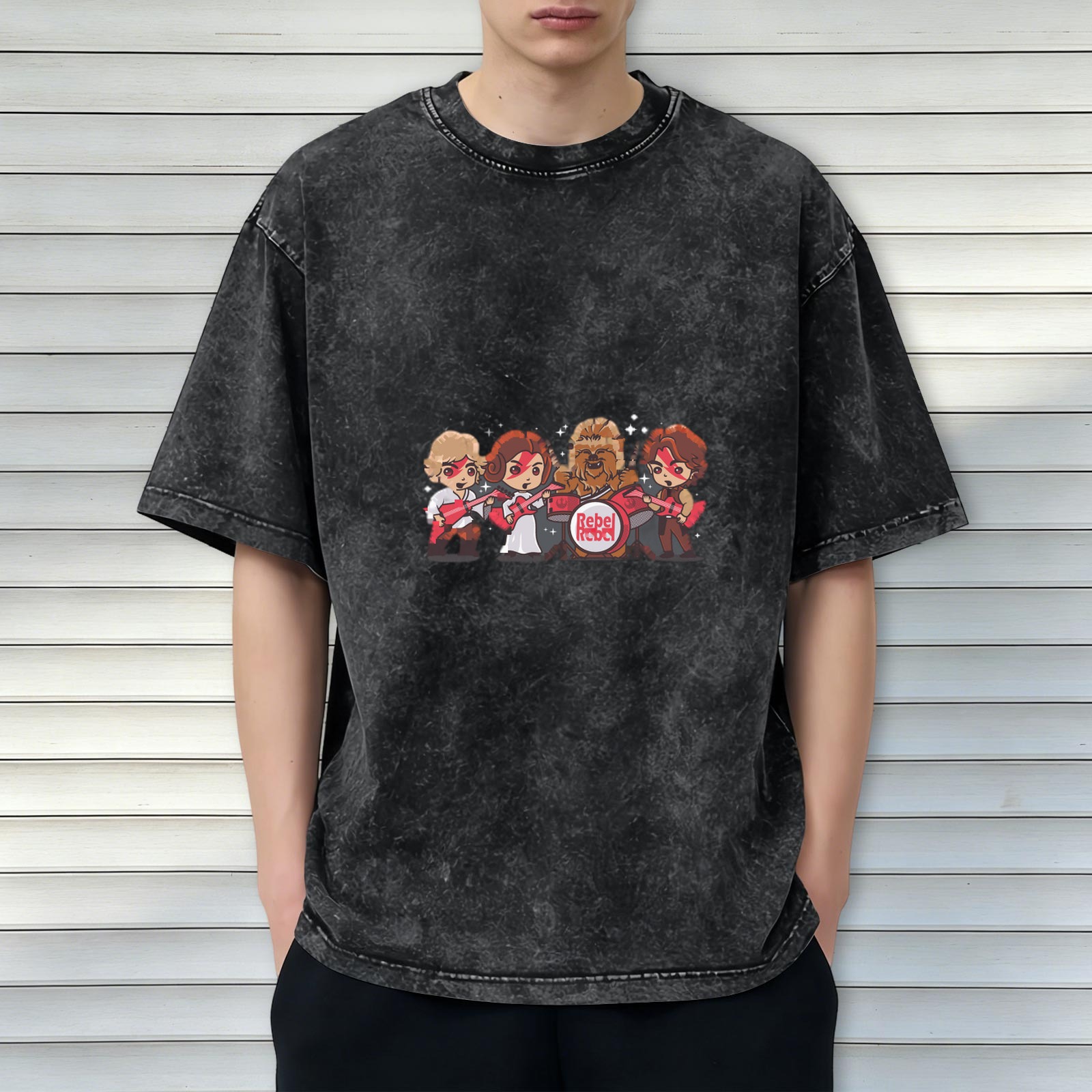 Star Wars Rebel Rebel Band Graphic Oversized Acid Wash T-Shirt