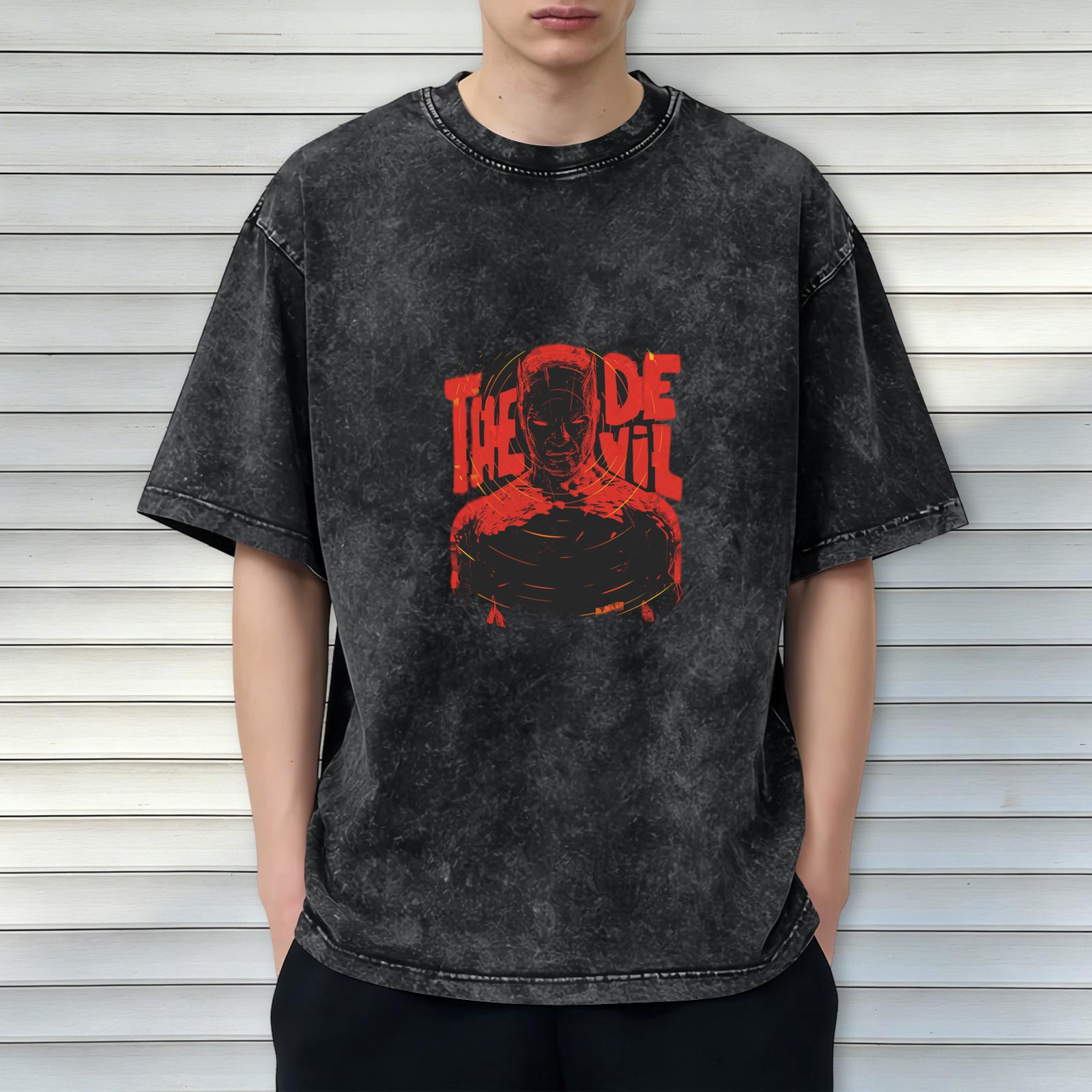 Washed Black T-Shirt With Daredevil The Devil Graphic Print