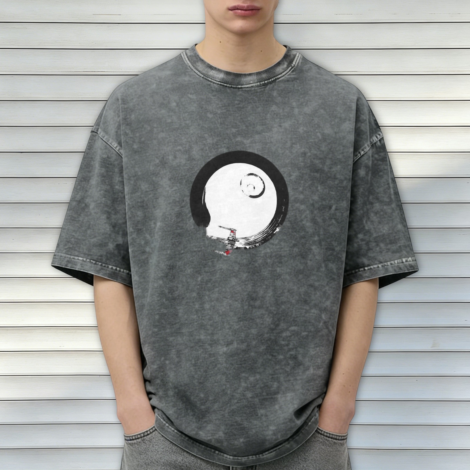 Washed black graphic t-shirt with Death Star and X-wing design