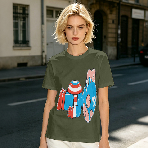 Olive Green T-Shirt With Melting Captain America Graphic Print