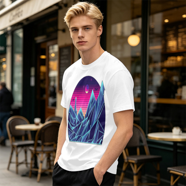 Olive T-Shirt With Synthwave Crystal Mountain Sunset Art