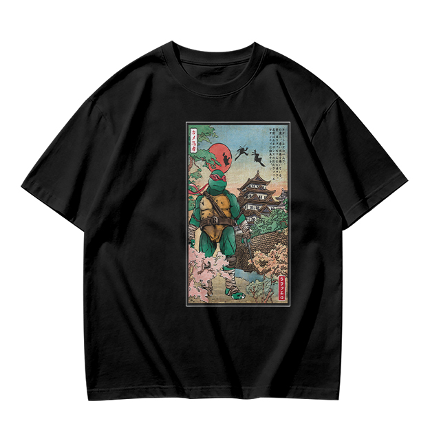 Olive T-Shirt with Ninja Turtle Ukiyo-e Style Art Print