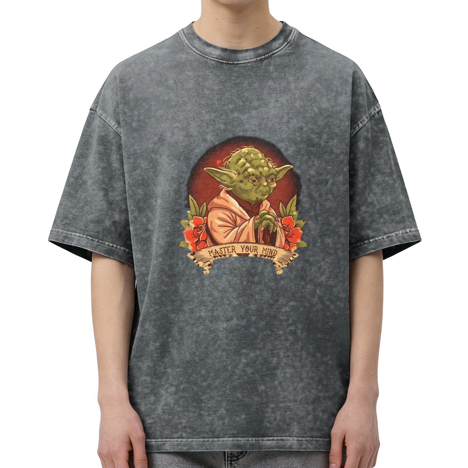Washed cotton t-shirt with Yoda 'Master Your Mind' graphic print