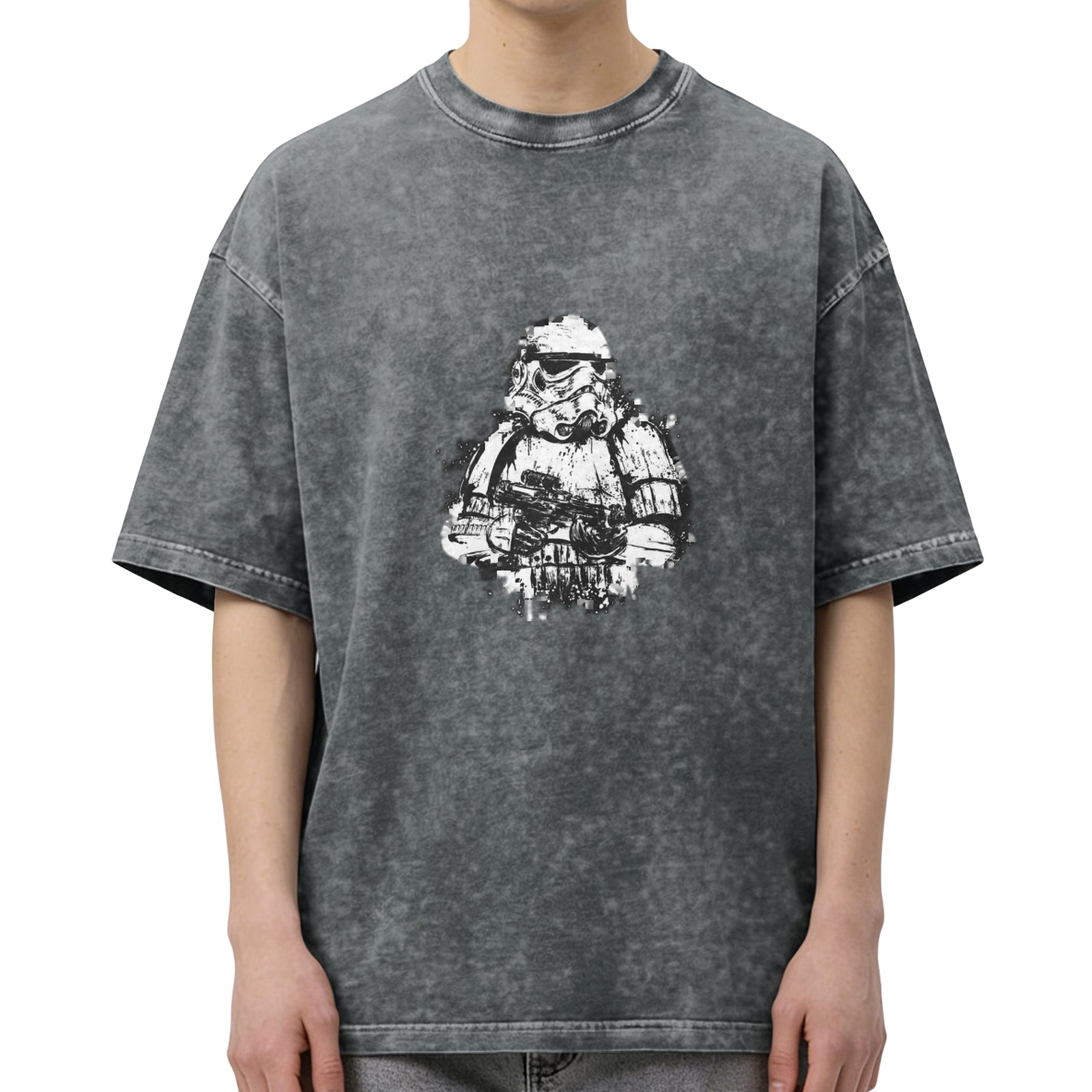 Oversized Acid Wash T-Shirt with Star Wars Stormtrooper Graphic