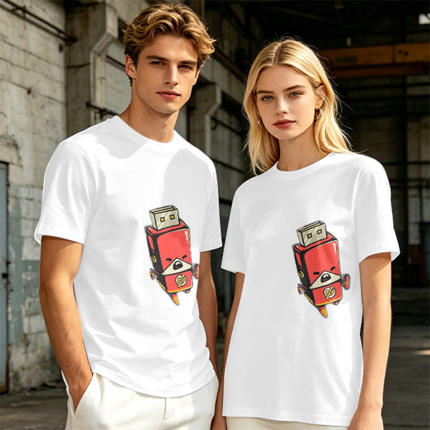Olive T-Shirt With Cartoon USB Flash Drive Character Print