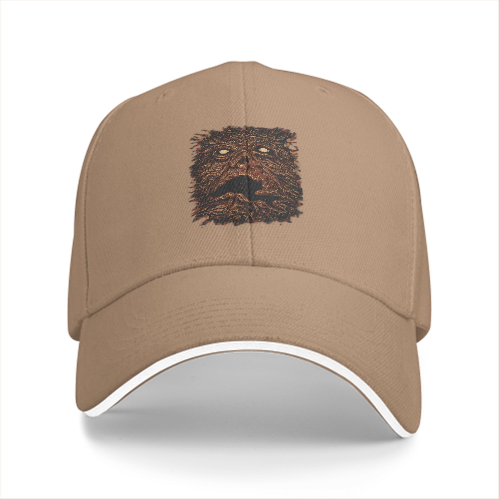 Black Baseball Cap with Textured Monster Face Graphic Print