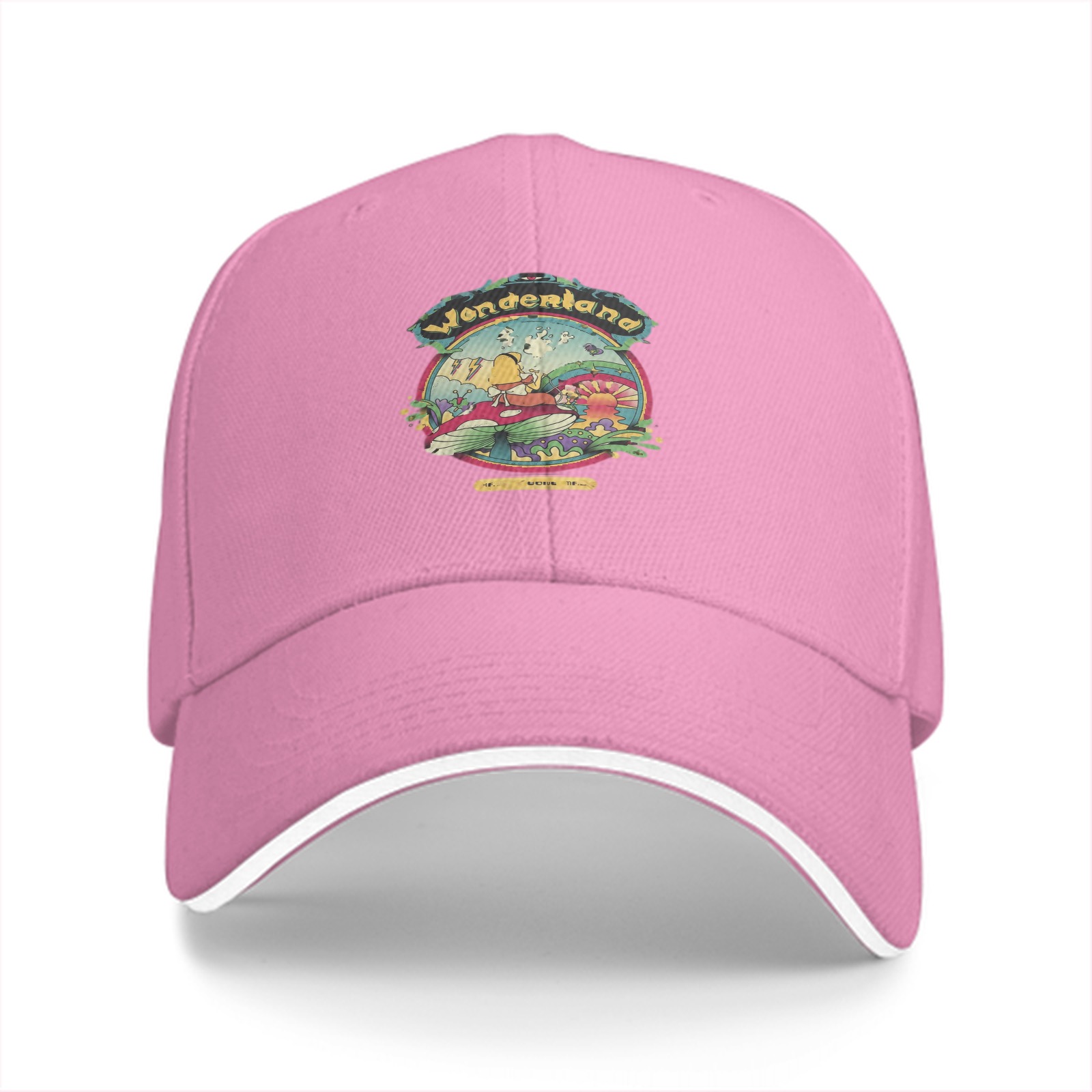 Black Baseball Cap With Wonderland Mushroom Fantasy Art Print