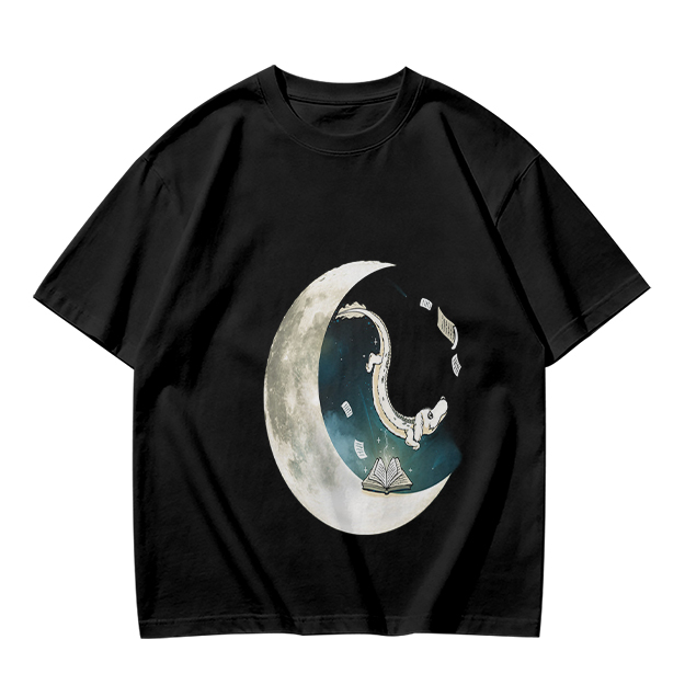 Olive T-shirt with Crescent Moon Galaxy Astronaut Graphic