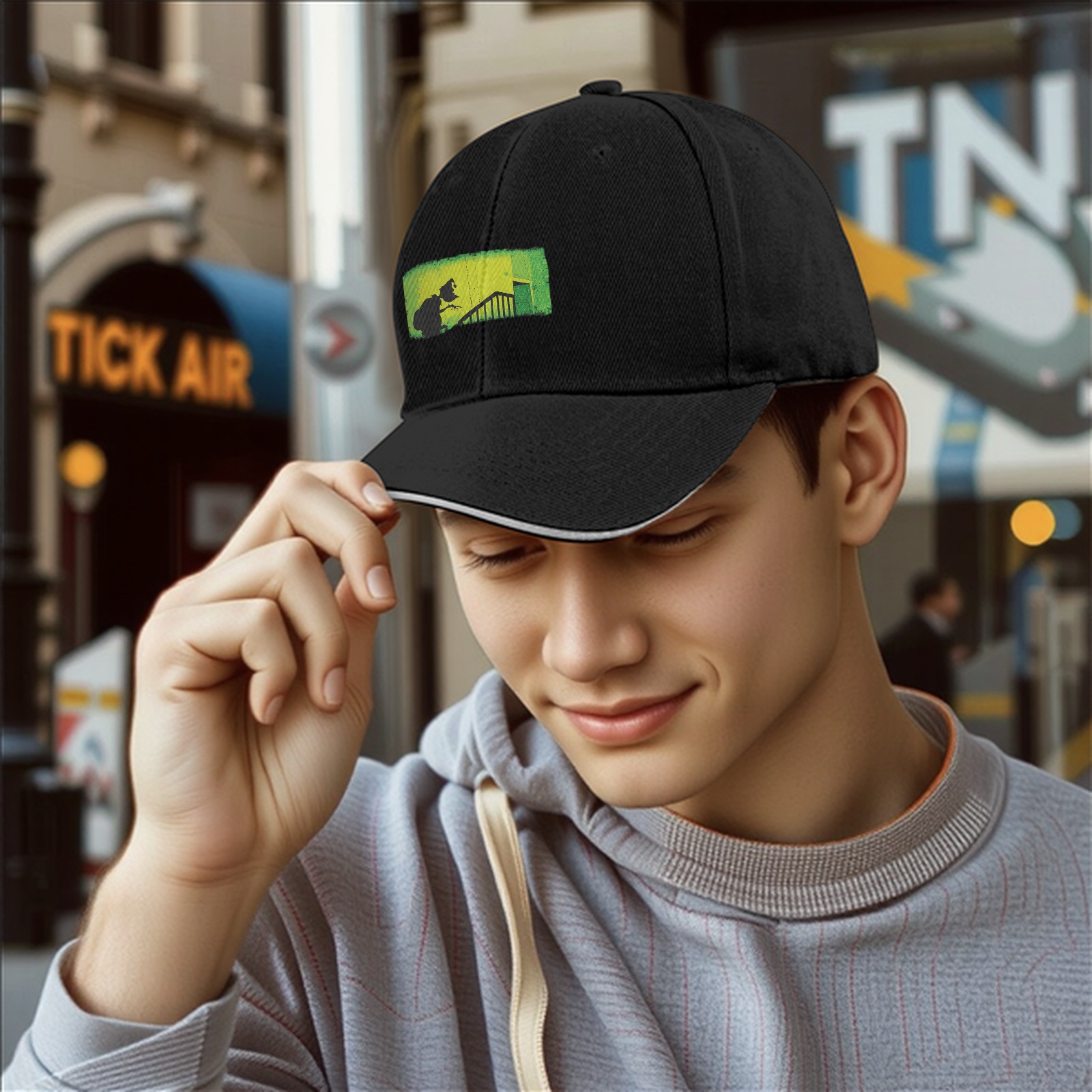 Baseball Cap with Grinch Stealing Christmas Silhouette Art