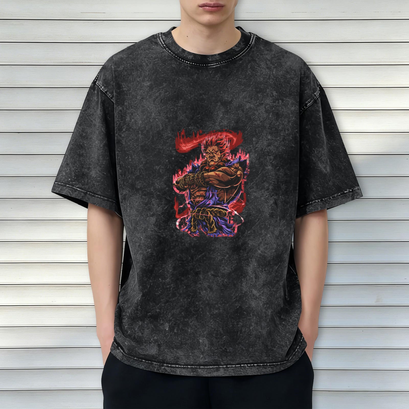 Street Fighter Akuma Graphic Stonewashed Oversized T-Shirt