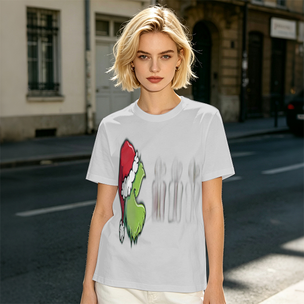 Olive Green Grinch Christmas Graphic Short Sleeve T-Shirt