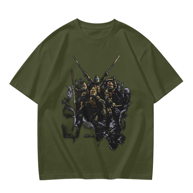 Olive T-Shirt with Fantasy Warrior Group Graphic Print