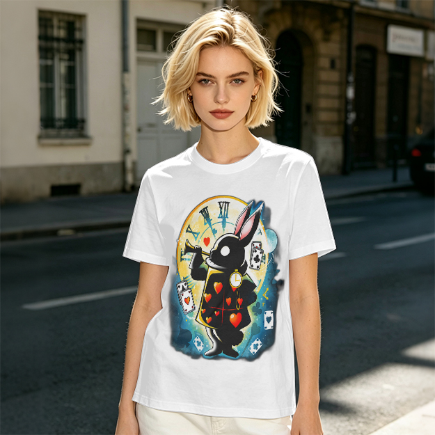 Olive T-Shirt With Alice In Wonderland White Rabbit Print