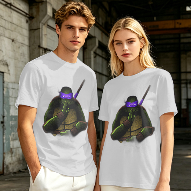 Olive Green T-Shirt Featuring Purple Masked Ninja Turtle Graphic