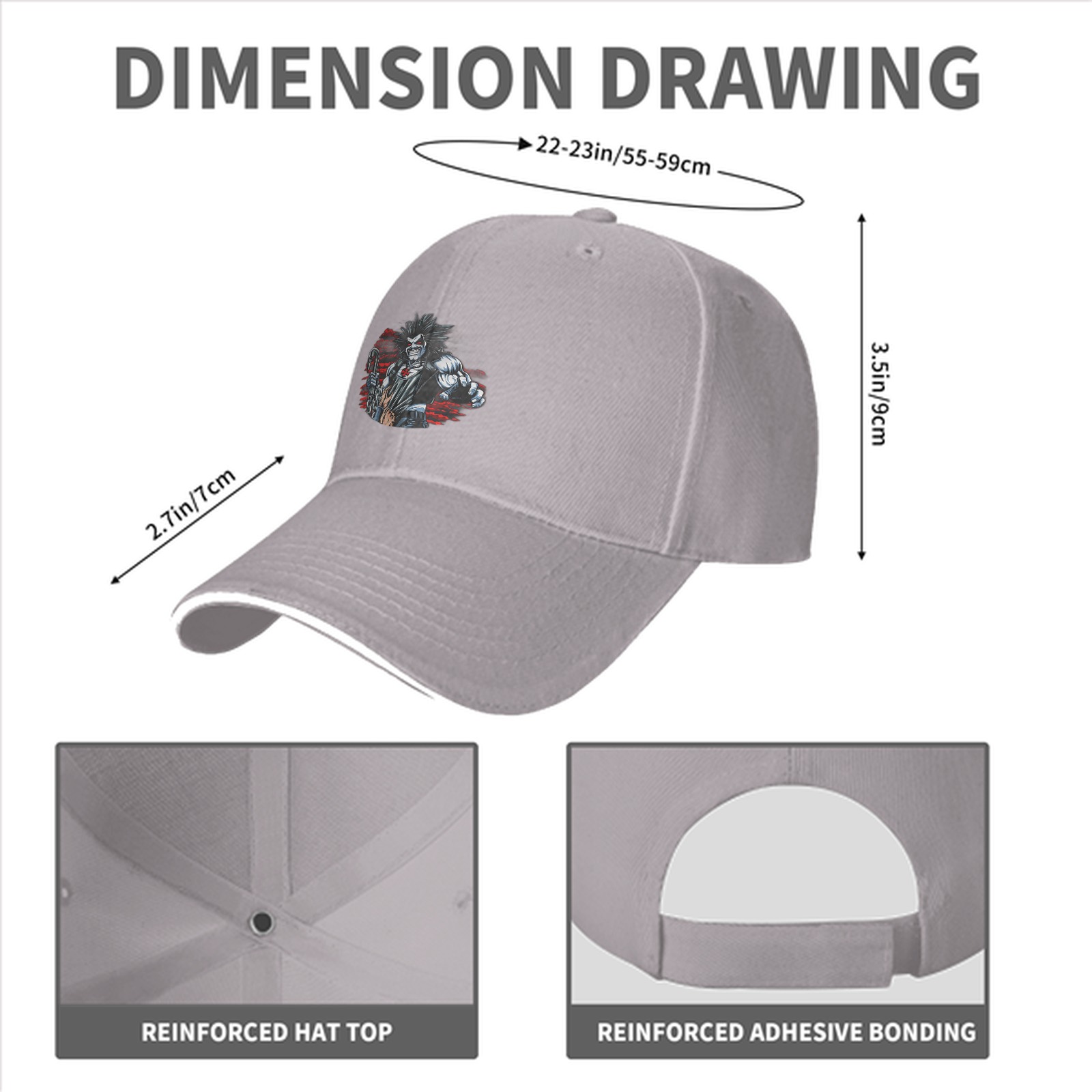 Black Baseball Cap With Fierce Muscular Antihero Graphic Print