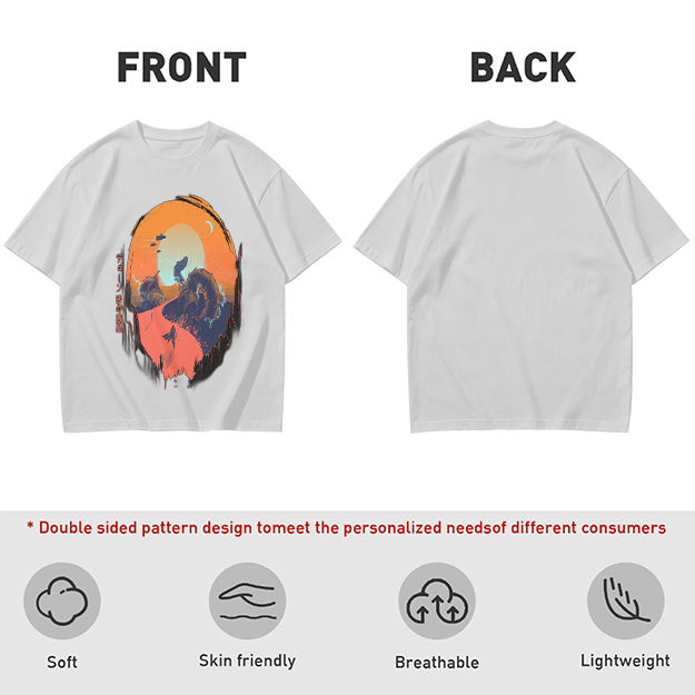Olive T-Shirt with Sunset Mountain Wolf Silhouette Art Print