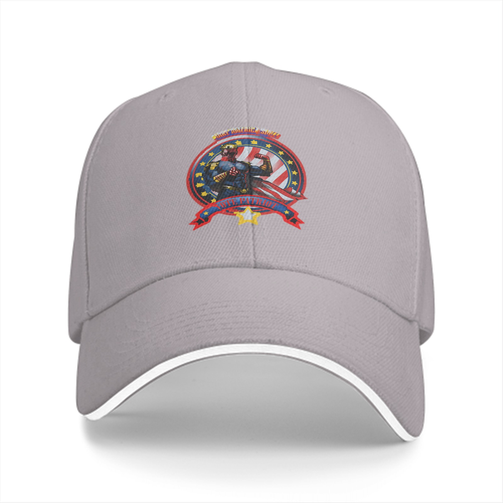Black baseball cap with patriotic superhero emblem print