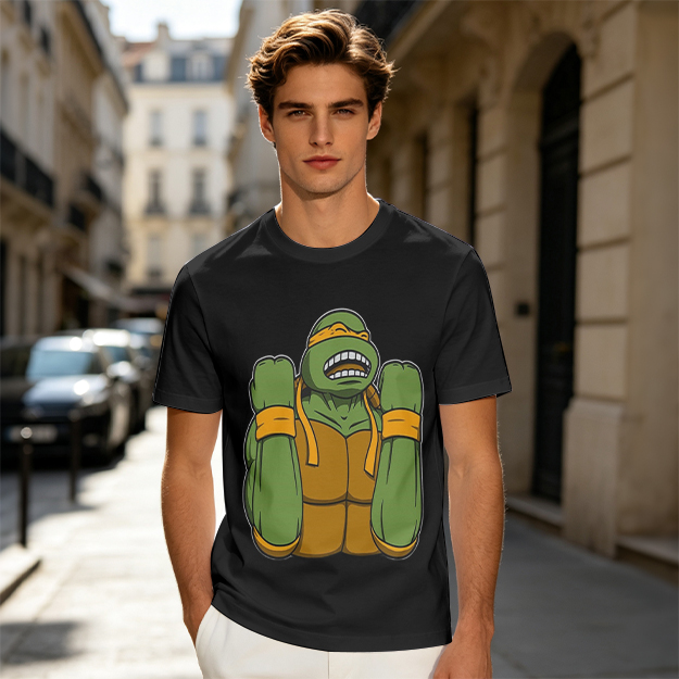 Olive Green T-Shirt With Michelangelo Ninja Turtle Graphic