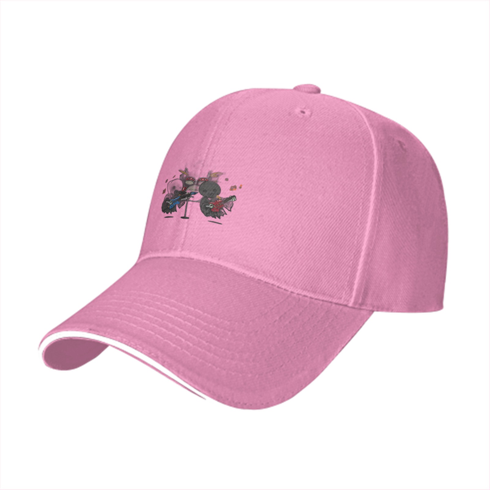 Black Baseball Cap With Cute Animal Rock Band Graphic