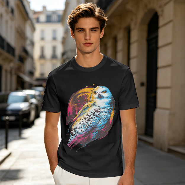 Owl Graphic Print Dark Green Casual T-Shirt