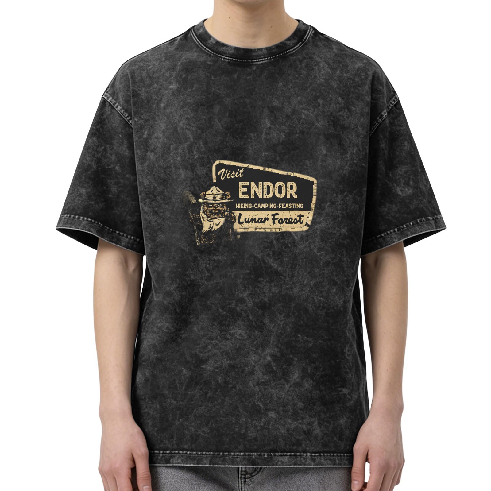 Visit Endor Lunar Forest Vintage Washed T-Shirt, Star Wars Ewok Hiking Camping Outdoor Tee