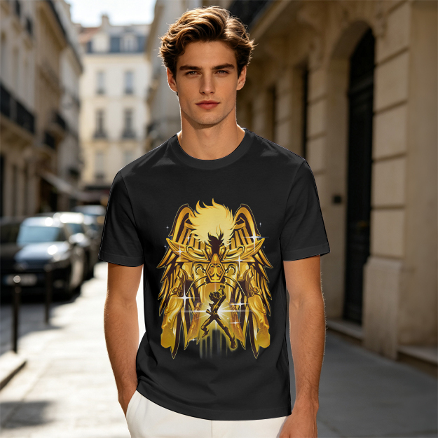 Olive T-Shirt With Gold Pegasus Armor Anime Graphic
