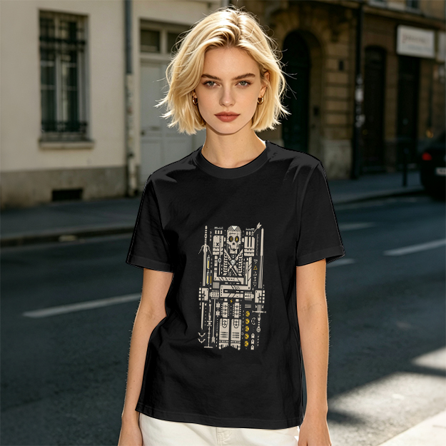 Olive T-Shirt With Mechanical Skull Weapon Art Print
