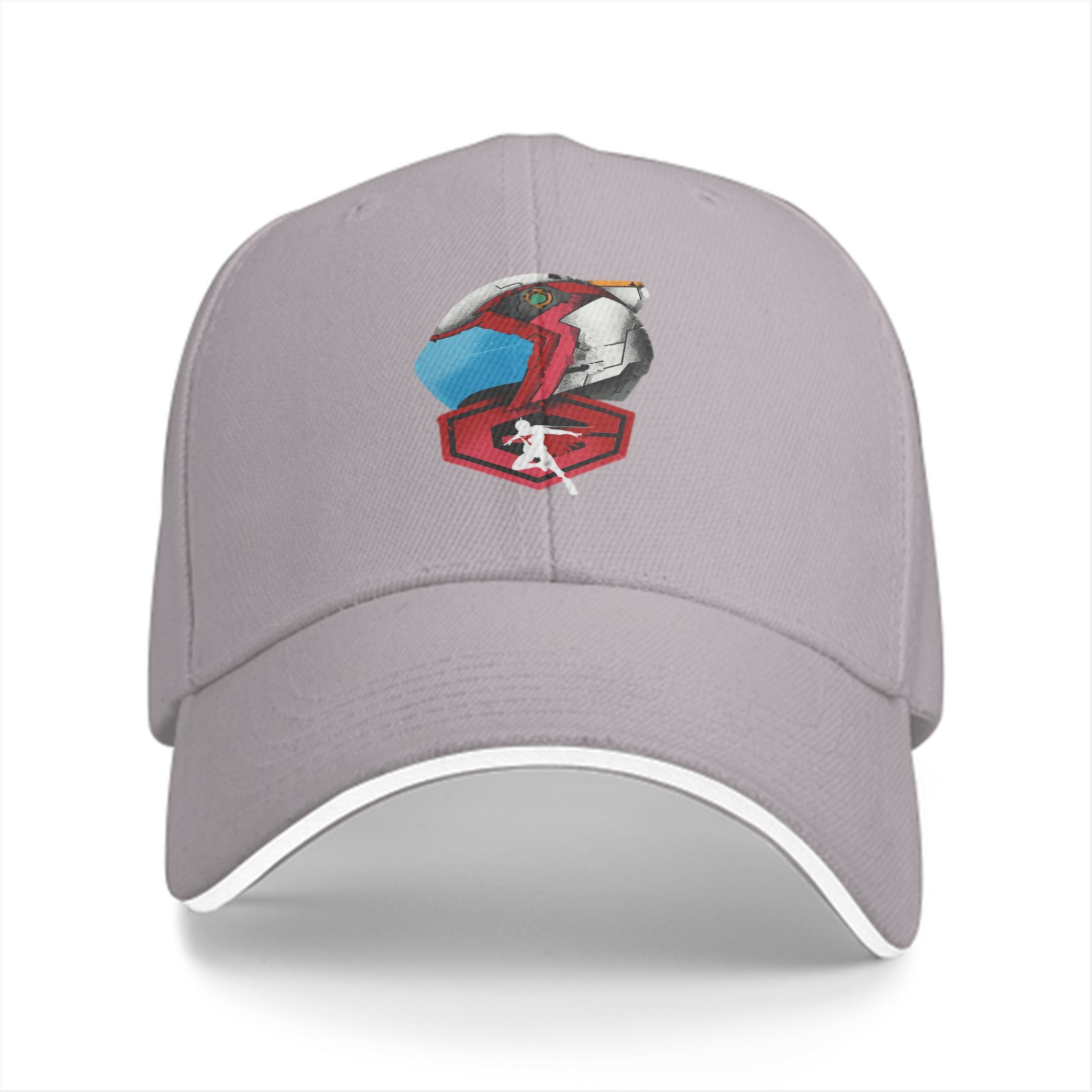 Black baseball cap with anime mech helmet graphic