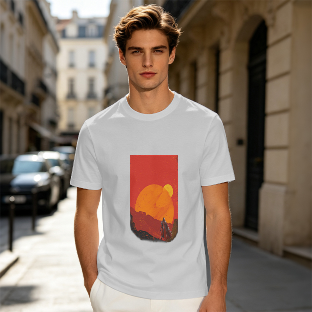 Olive T-Shirt with Desert Sunset Silhouette Graphic