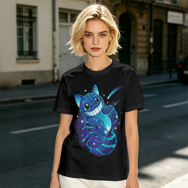 Olive T-shirt with Galaxy Cheshire Cat Graphic Print