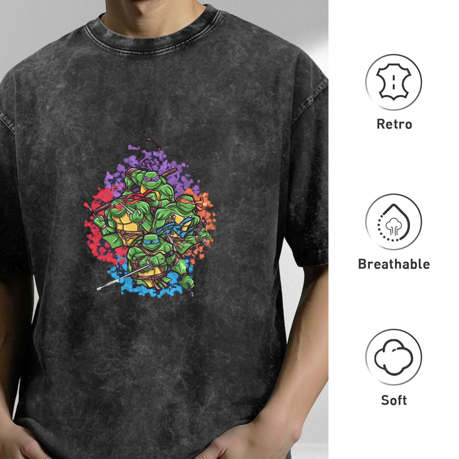 Washed Black Teenage Mutant Ninja Turtles Graphic T-Shirt