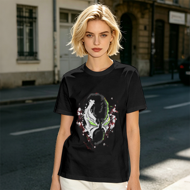 Olive T-shirt with Spawn Character Mask Graphic Print