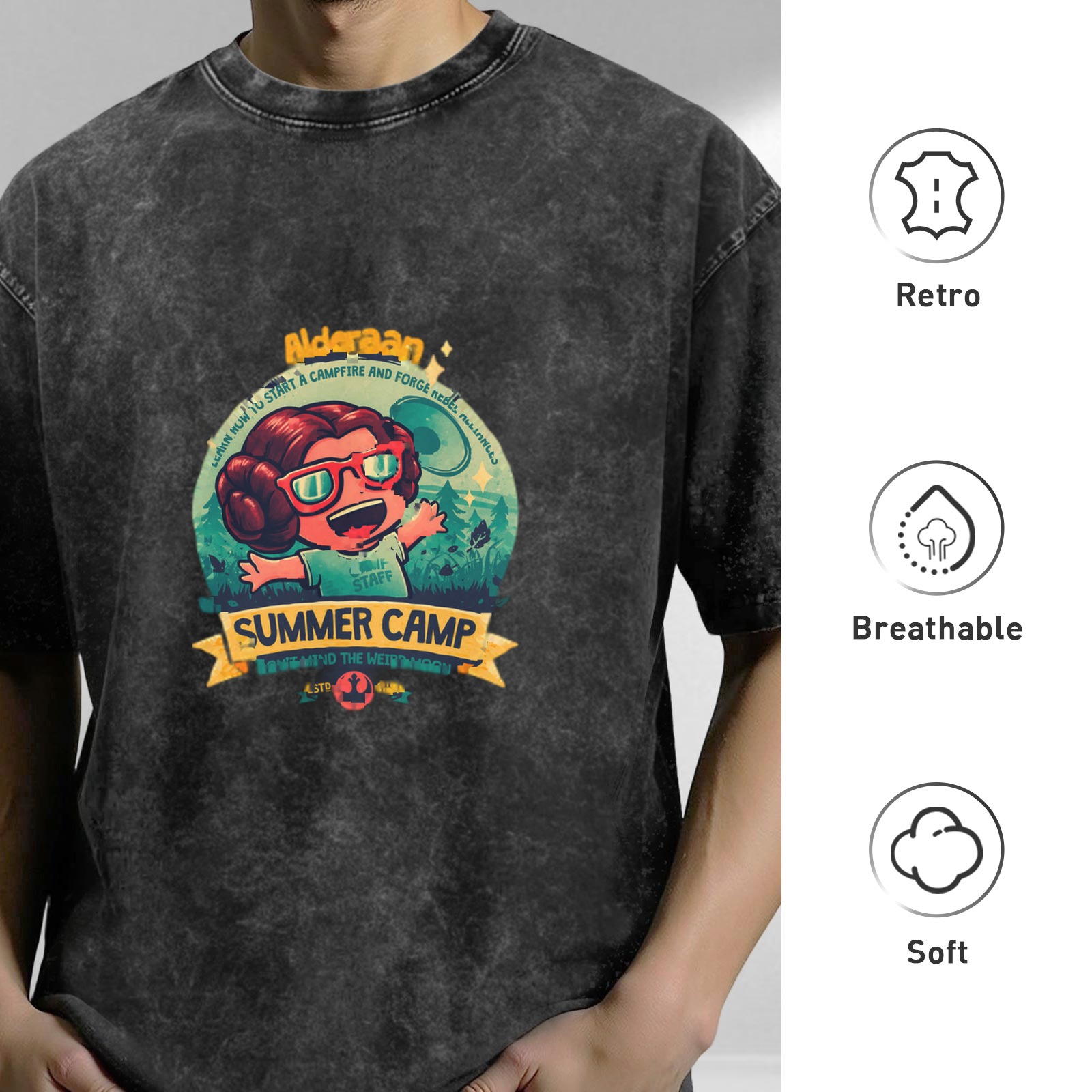 Alderaan Summer Camp Graphic Black Wash T-Shirt