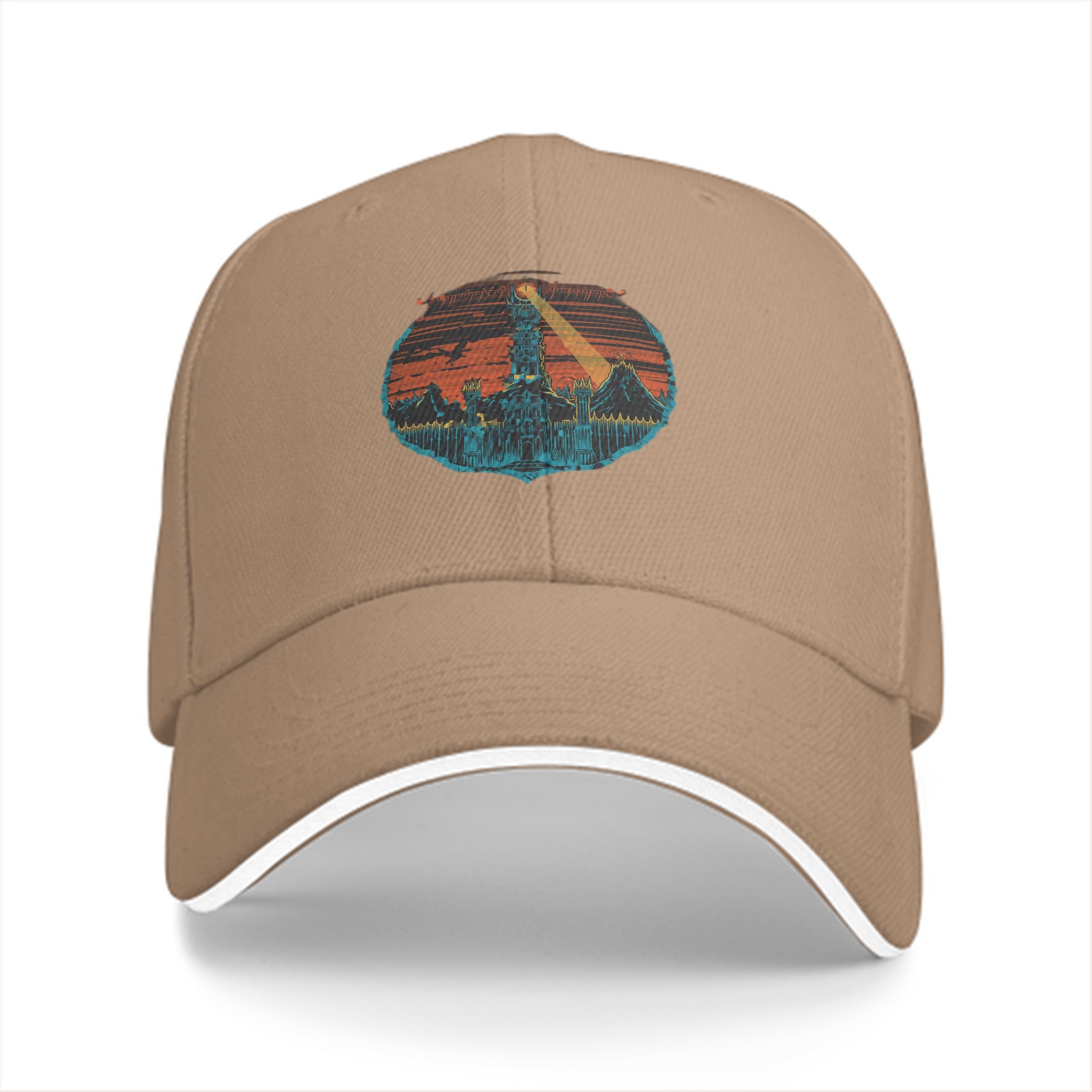Black Baseball Cap with Fantasy Tower Landscape Graphic