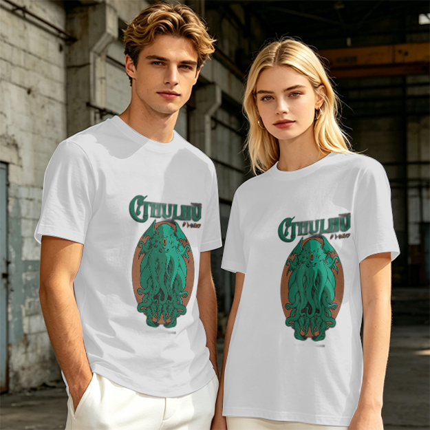 Olive Green Cthulhu Graphic T-Shirt with Mythos Monster Art
