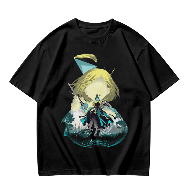 Olive T-Shirt With Chibi Wizard Anime Character Print