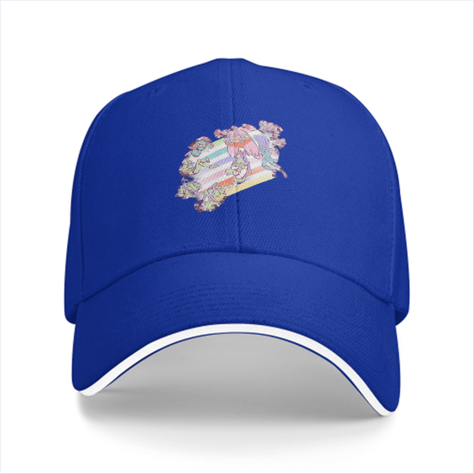 Black Baseball Cap With Pastel Rainbow Anime Character Print